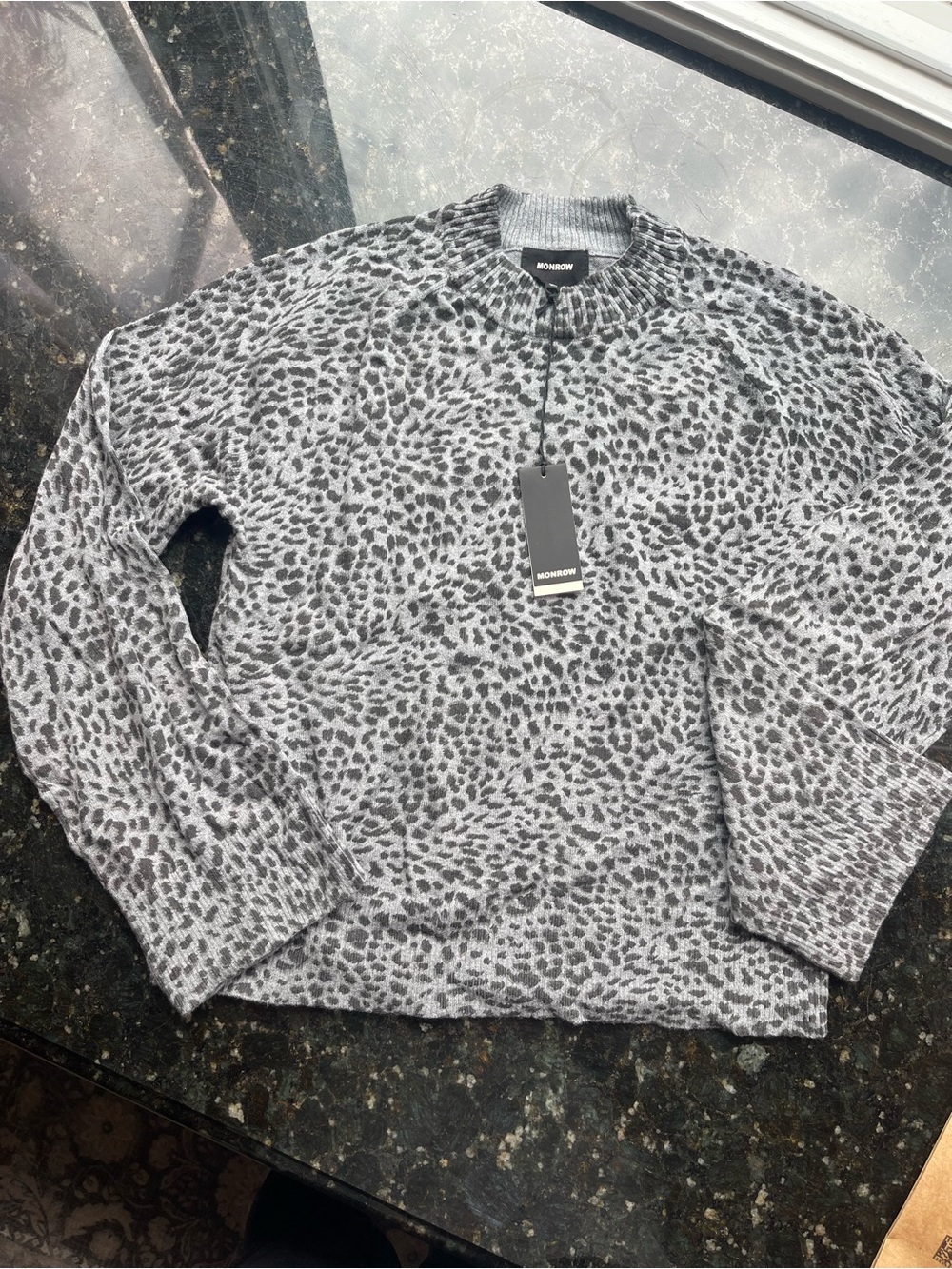 Monrow Gray black Leopard Print Lightweight Pullover